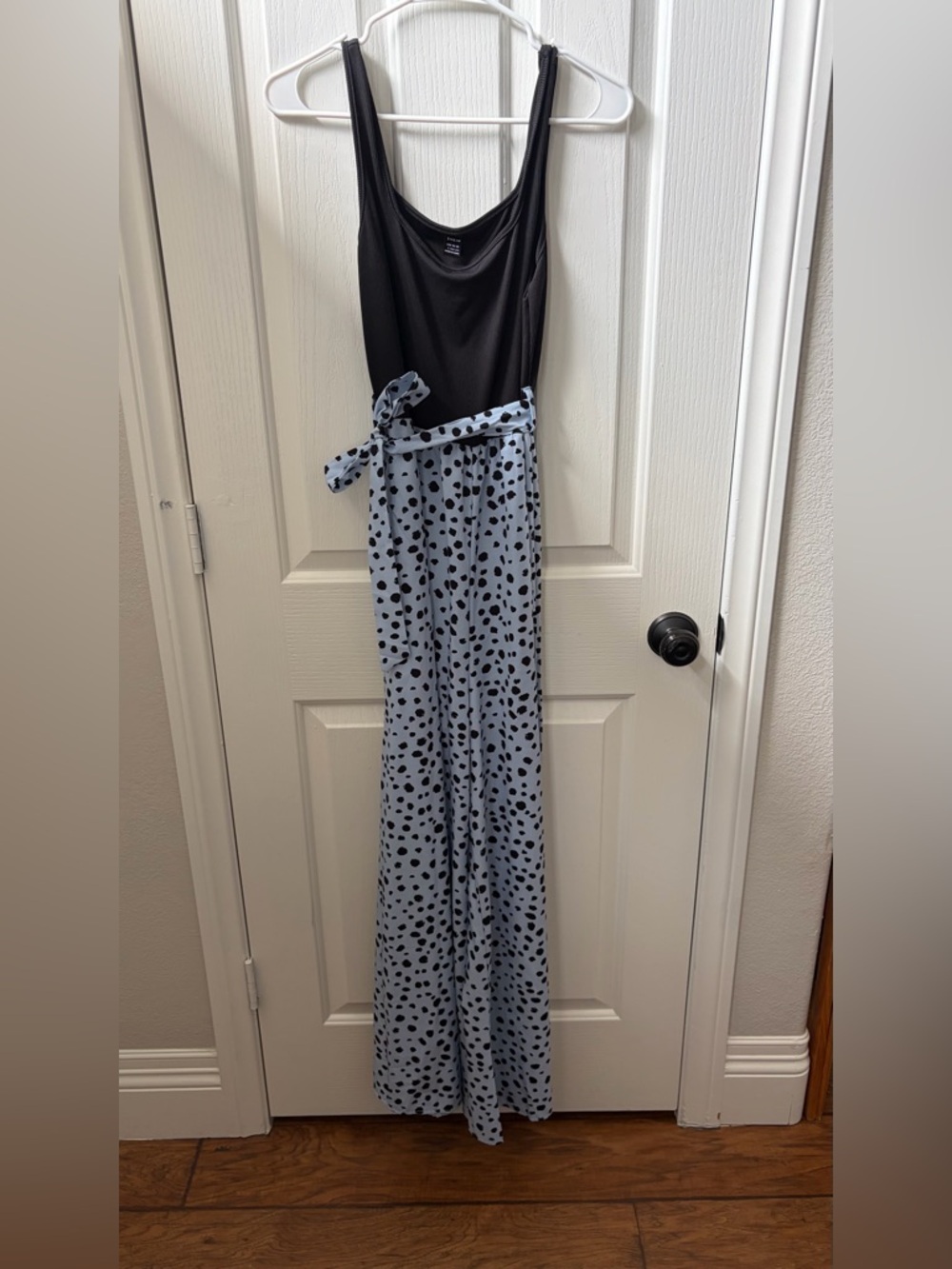 Black Tank & Light Blue Black Polka Dot Maxi Jumpsuit